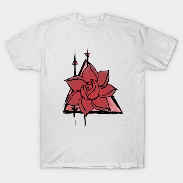 Red Flower Triangle Design T-Shirt by nochi